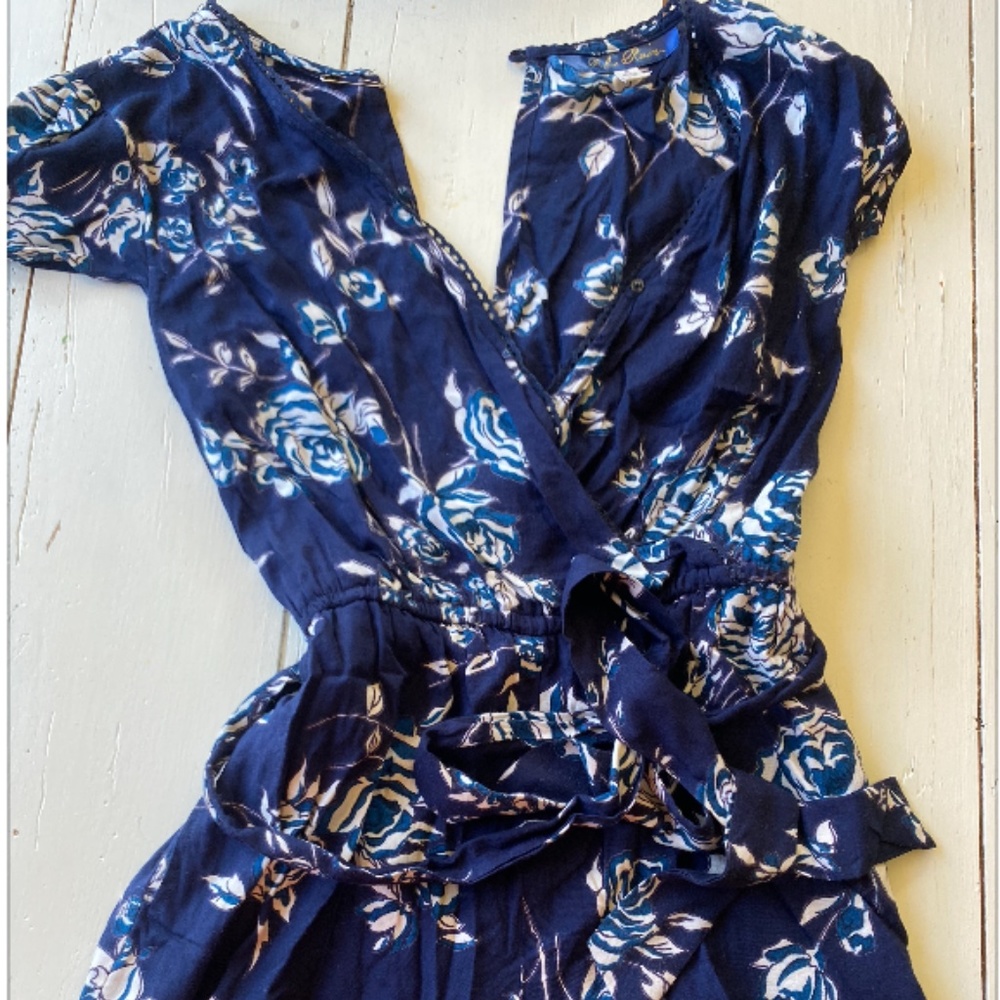 blue and white floral romper